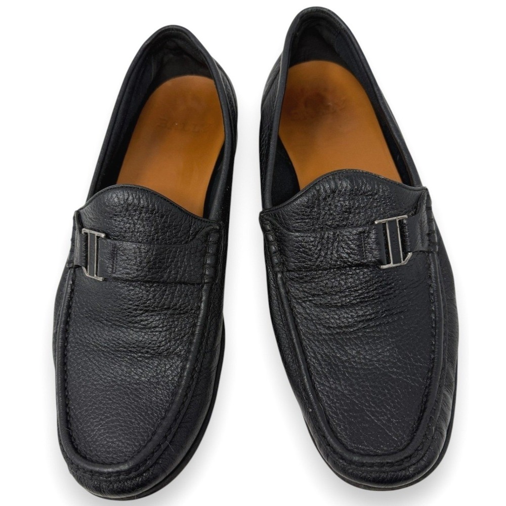 Bally‎ Loafers Mens US 9.5 Black Suver Leather Moc Toe Swiss Made Dress Shoes